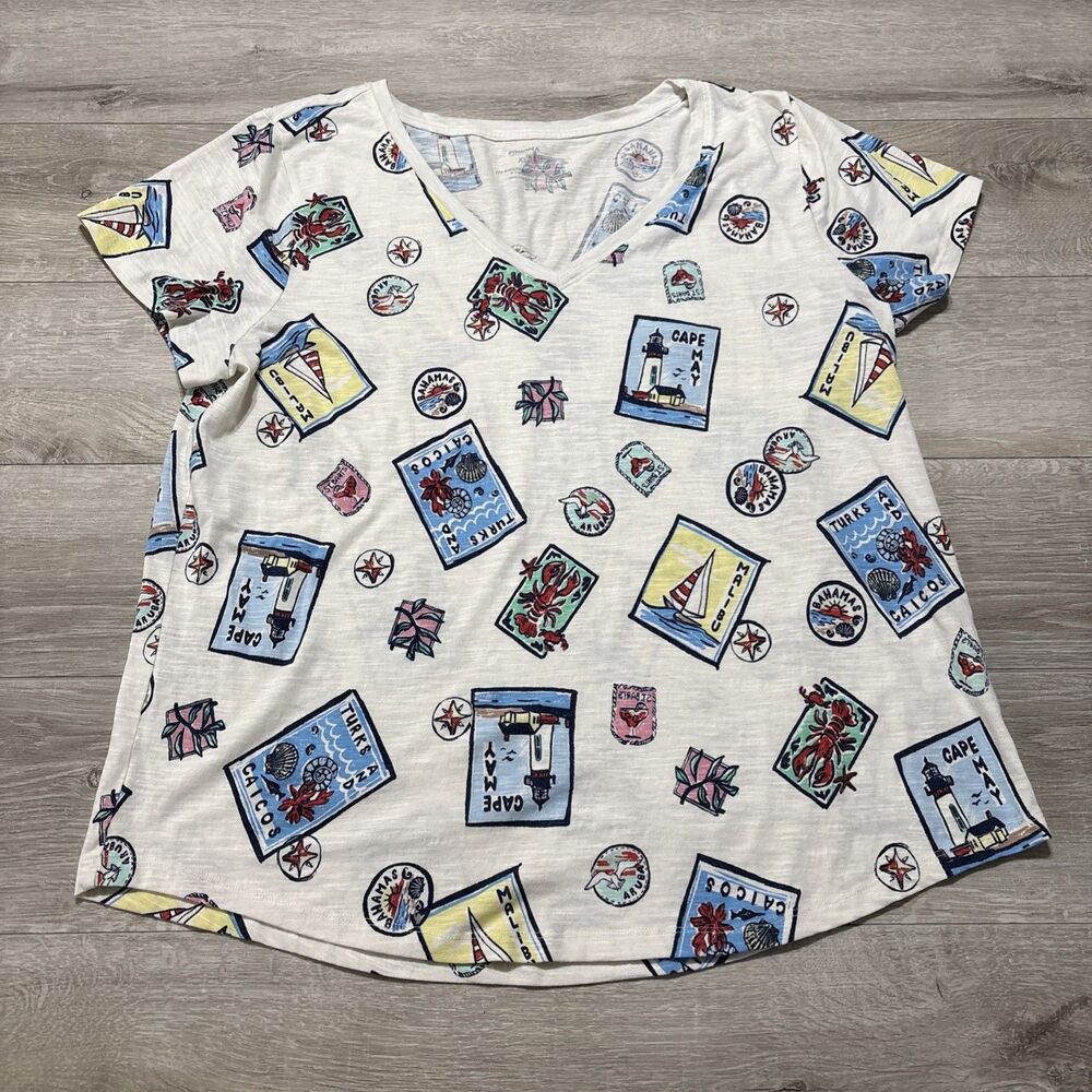 Sonoma Goods The Everyday Short Sleeve V-Neck Tee Vacation Spots Women's XL